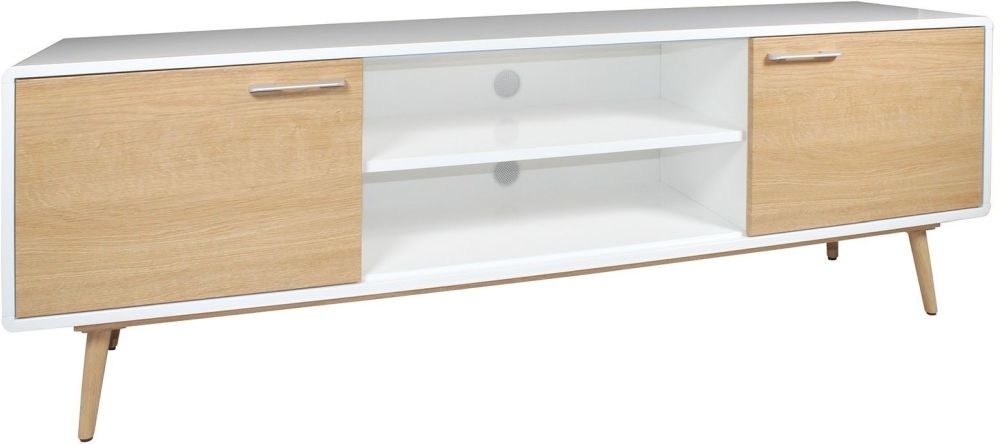 Portofino White And Oak Large Tv Unit Clearance Fs491