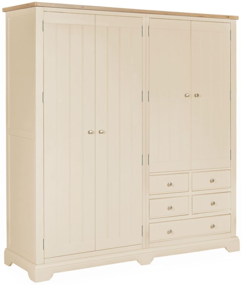 Harmony Cobblestone Oak And Painted 4 Door 5 Drawer Wardrobe