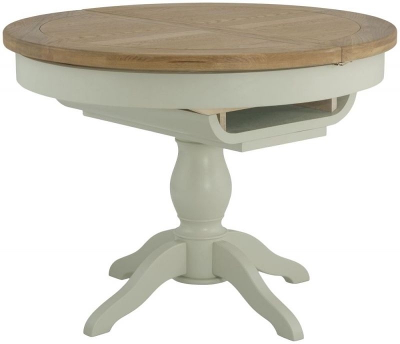 Portland Stone Painted Grand Round Single Pedestal Butterfly Extending Dining Table