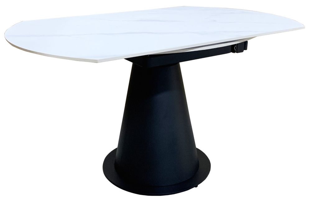 Sarsen Motion Ceramic Marble Top Dining Table 90cm 135cm Extending Oval Top
