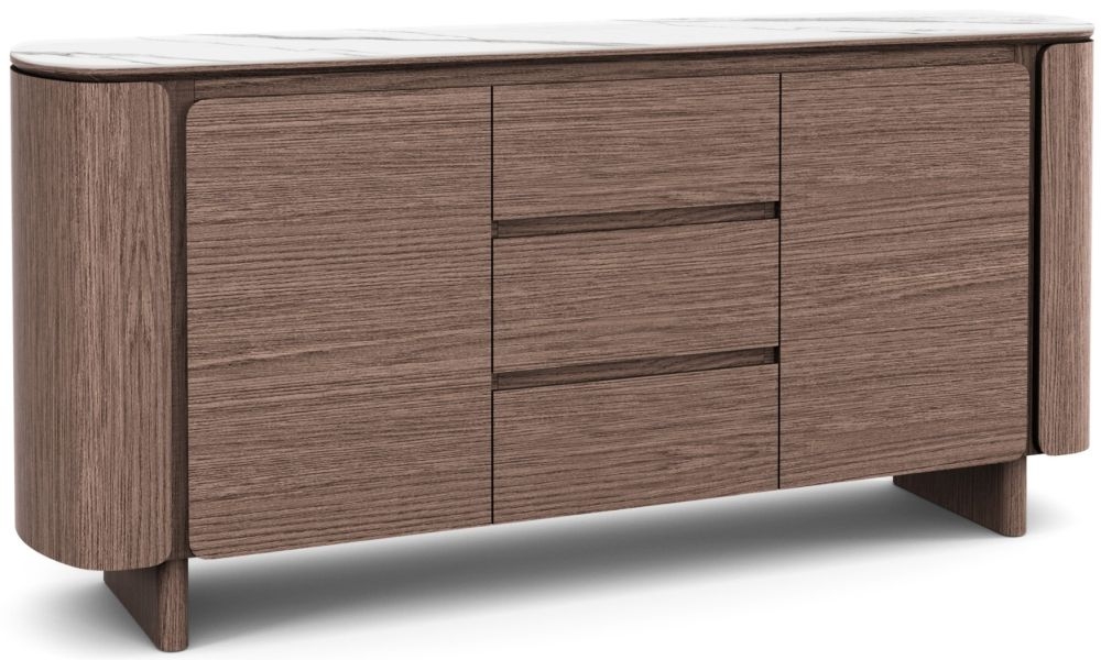 Trento Walnut And Sintered Stone Top Large Sideboard 160cm With 3 Drawers