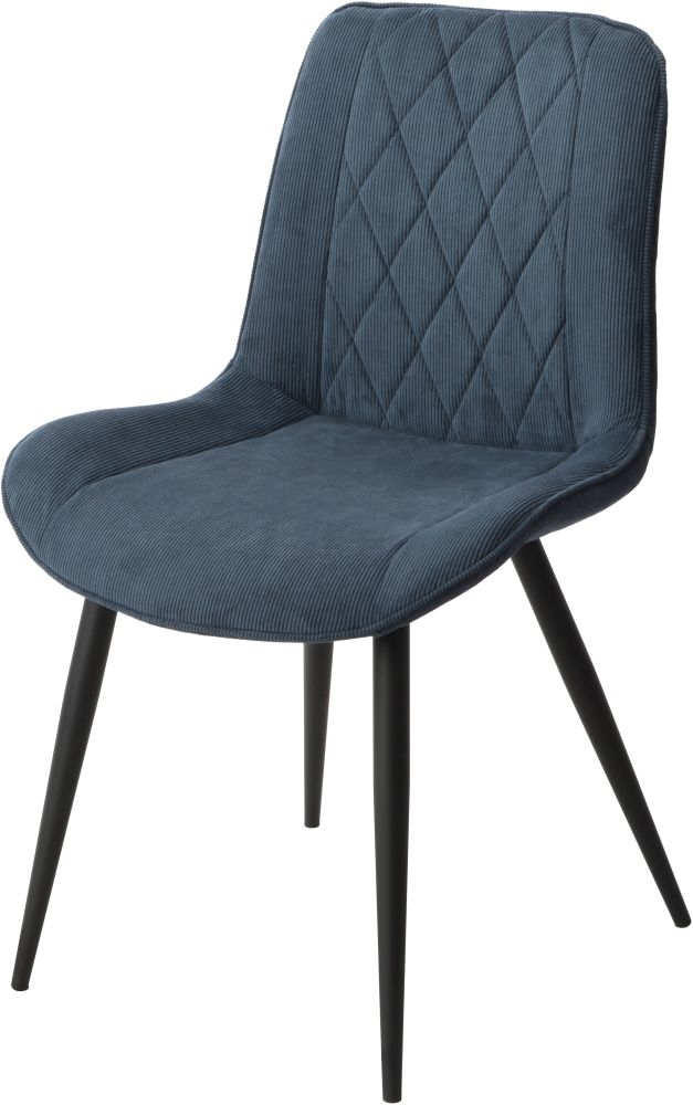 Core Products Aspen Diamond Stitch Blue Cord Fabric Dining Chair Black Tapered Legs Pair