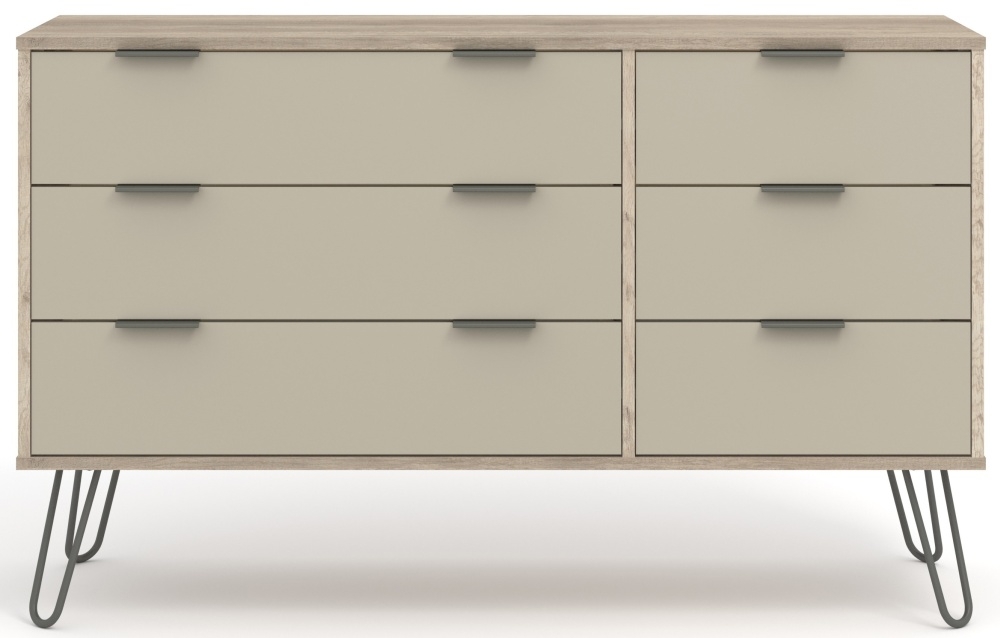 Augusta Driftwood 33 Drawer Wide Chest With Hairpin Legs