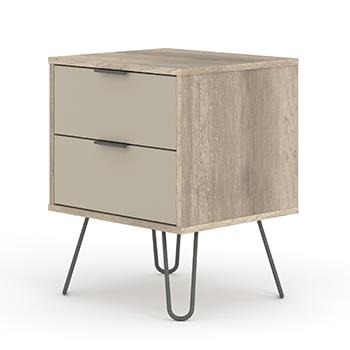 Augusta Driftwood 2 Drawer Bedside Cabinet With Hairpin Legs