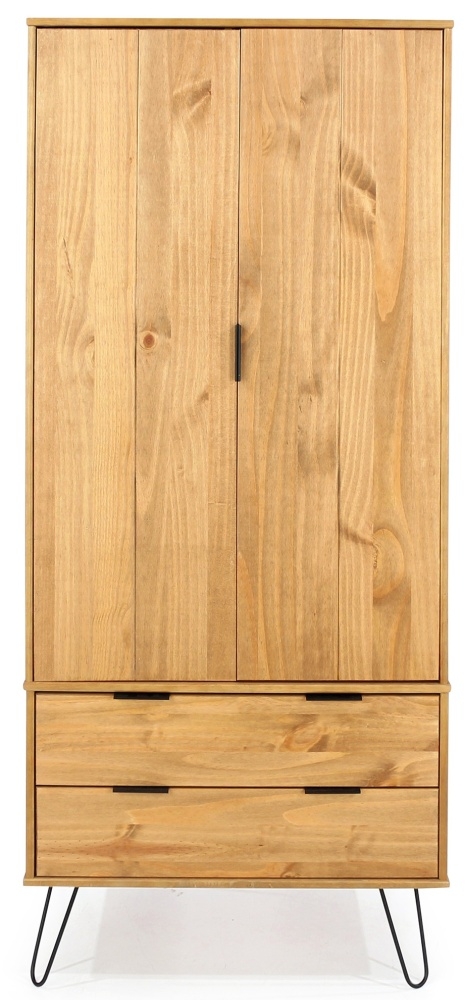 Augusta Pine 2 Door Combi Wardrobe With Hairpin Legs