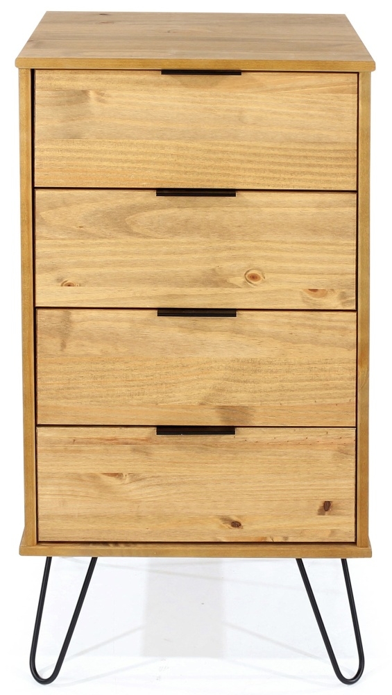 Augusta Pine 4 Drawer Narrow Chest With Hairpin Legs