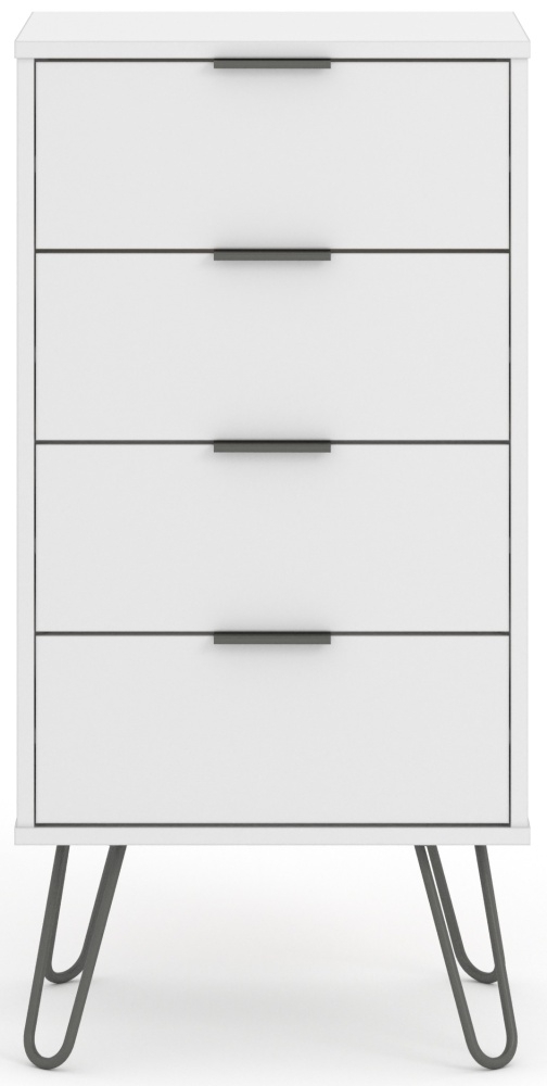 Augusta White 4 Drawer Narrow Chest With Hairpin Legs