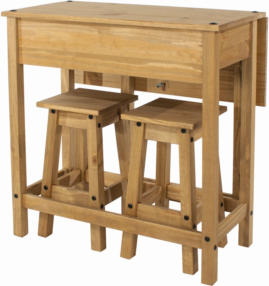 Corona Mexican Pine Breakfast Drop Leaf Table And 2 Stools