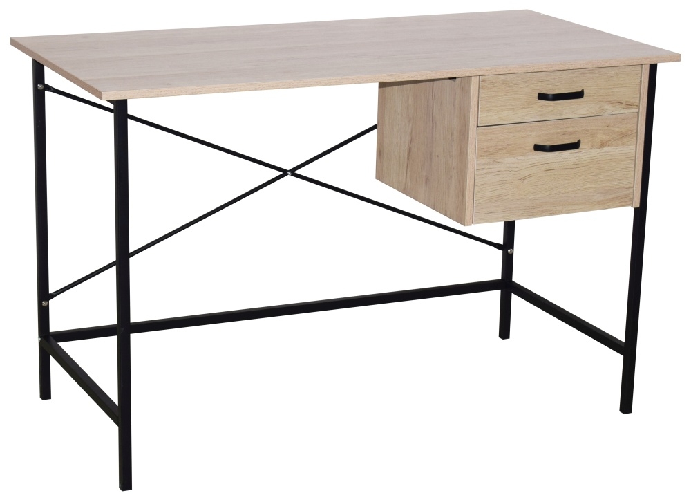 Loft Oak 2 Drawer Desk With Grey Metal Legs