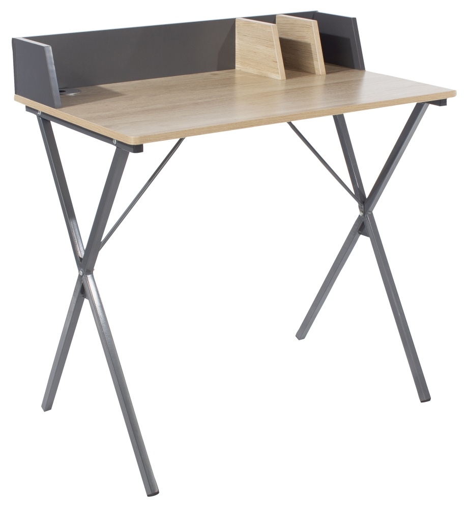 Loft Oak Study Desk With Grey Metal Legs