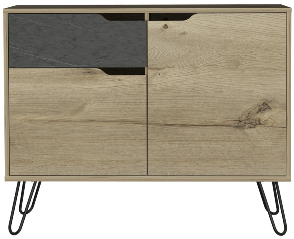 Manhattan Small Sideboard With Hairpin Legs Pine And Stone Effect