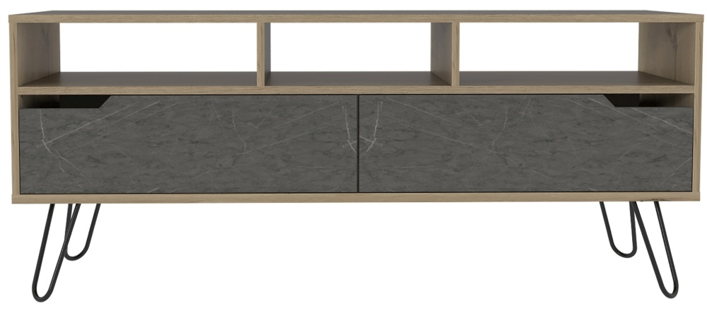 Manhattan Wide Tv Unit With Hairpin Legs Pine And Stone Effect