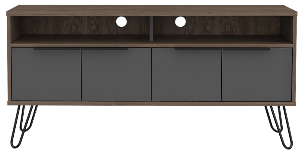 Vegas Grey Melamine Wide Tv Unit With Hairpin Legs