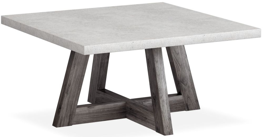 Corndell Austin White Concrete And Acacia Wood Square Coffee Table