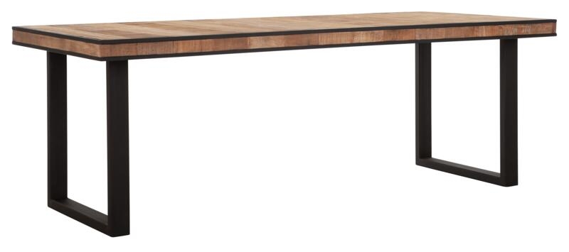 Cosmo Natural Teak Wood 225cm Dining Table With Black U Legs