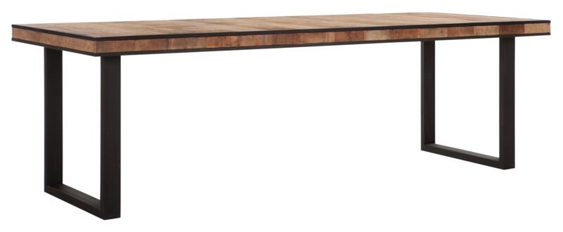 Cosmo Natural Teak Wood 250cm Dining Table With Black U Legs