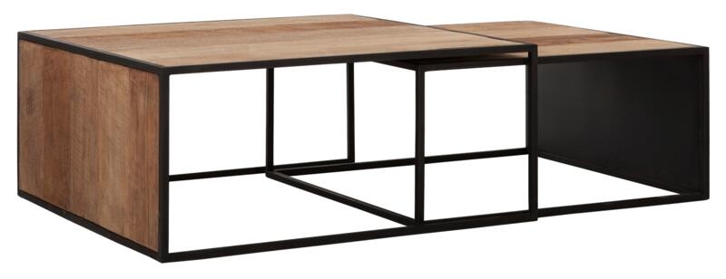 Cosmo Natural Teak Wood Square Coffee Table Set Of 2