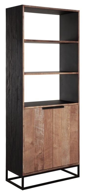Cosmo Natural And Black Teak Wood 2 Door Bookcase