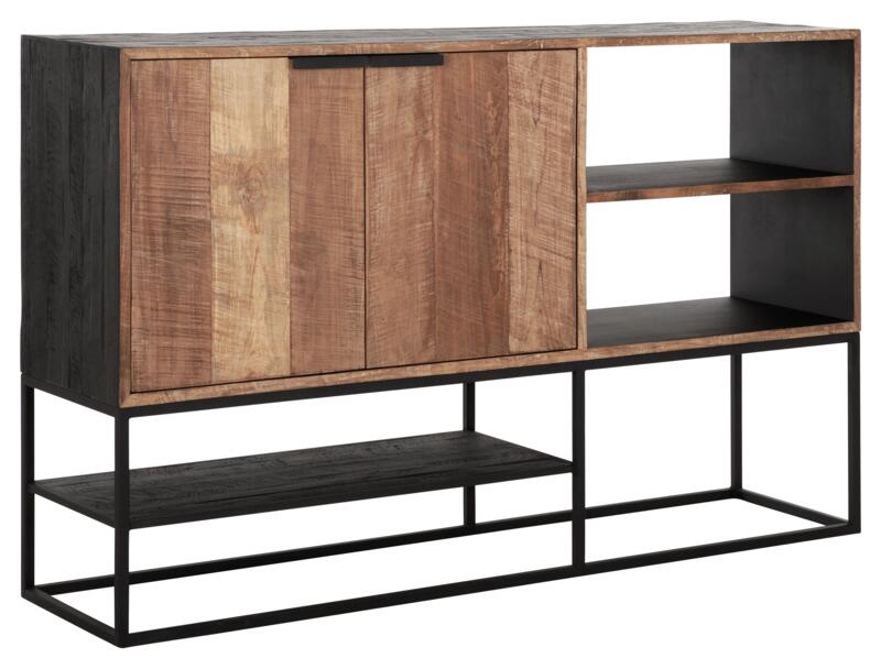 Cosmo Natural And Black Teak Wood 2 Door Sideboard