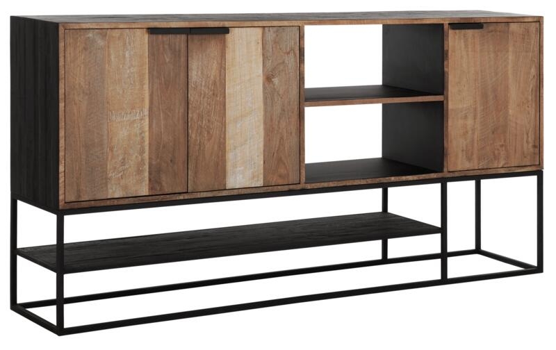 Cosmo Natural And Black Teak Wood 3 Door Sideboard