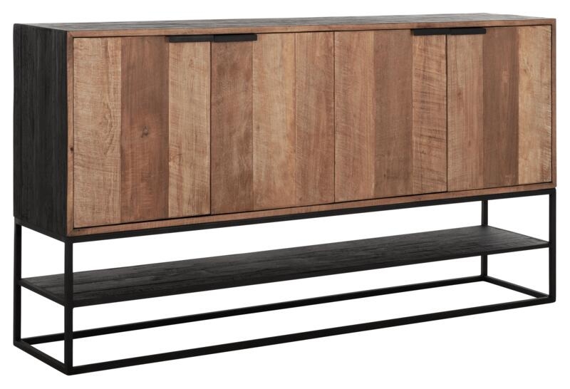 Cosmo Natural And Black Teak Wood 4 Door Sideboard