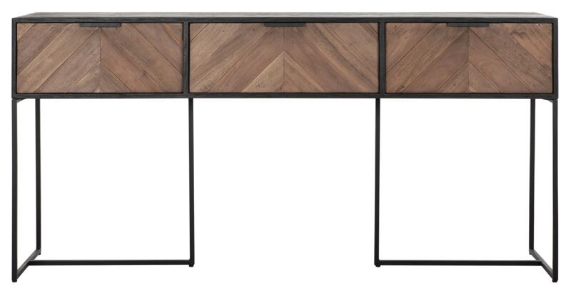 Criss Cross Natural And Black Teak Wood 3 Drawer Console Table