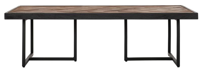 Criss Cross Natural Teak Wood Herringbone Top Coffee Table