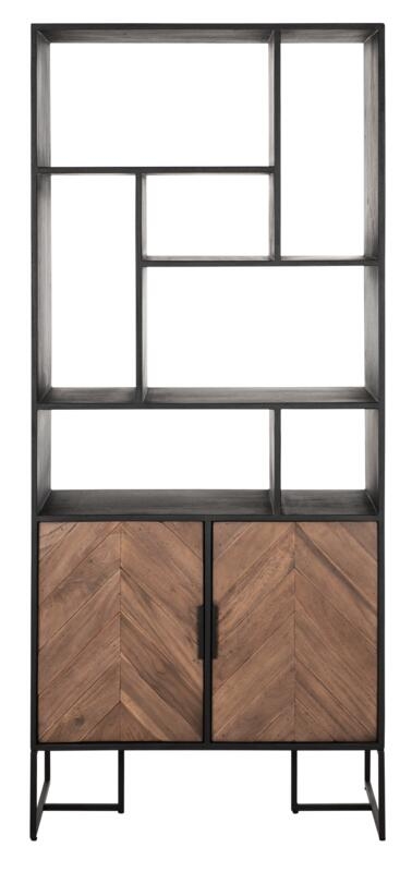 Criss Cross Natural And Black Teak Wood 2 Door Bookcase