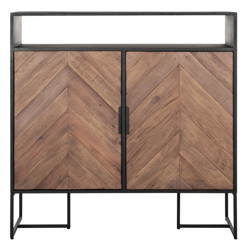 Criss Cross Natural And Black Teak Wood 2 Door Large Sideboard