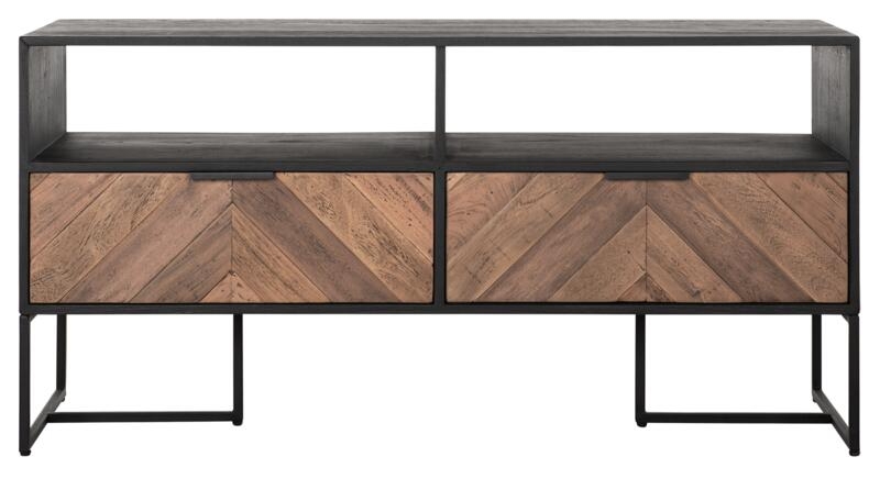 Criss Cross Natural And Black Teak Wood 2 Drawer Tv Unit