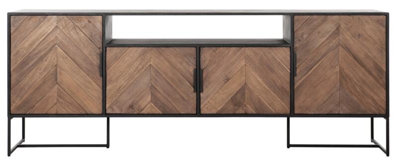 Criss Cross Natural And Black Teak Wood 4 Door Sideboard