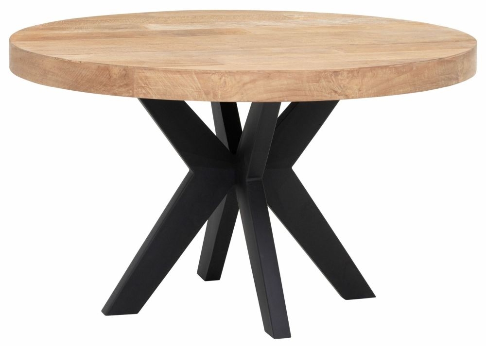Masterpiece Darwin Natural Recycled Teak Wood 130cm Round Dining Table With Black Spider Legs