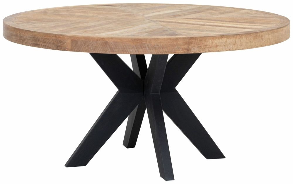 Masterpiece Darwin Natural Recycled Teak Wood 150cm Round Dining Table With Black Spider Legs
