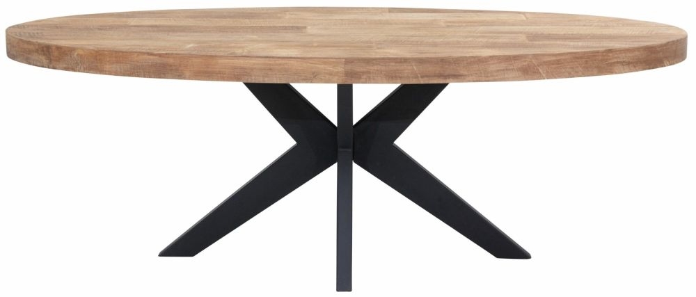 Masterpiece Darwin Natural Recycled Teak Wood 220cm Oval Dining Table With Black Spider Legs