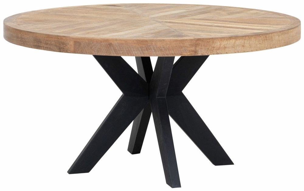 Masterpiece Einstein Natural Recycled Teak Wood 150cm Round Dining Table With Black Spider Legs