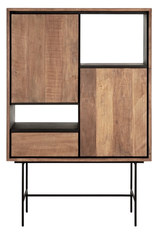 Metropole Natural Teak Wood 2 Door 1 Drawer Low Display Cabinet