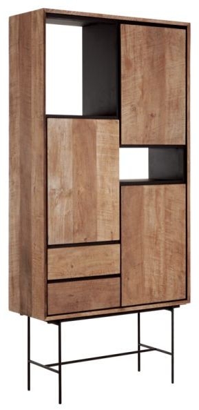 Metropole Natural Teak Wood 3 Door 2 Drawer High Display Cabinet