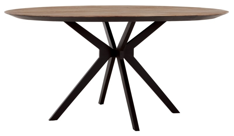 Metropole Natural Teak Wood Round Dining Table With Black Spider Legs