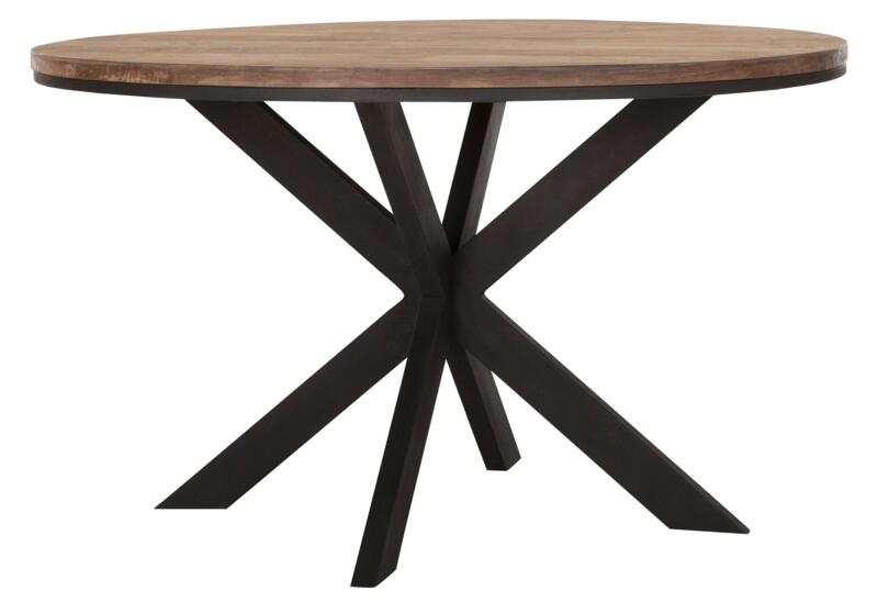 Odeon Natural Teak Wood 130cm Round Dining Table With Black Spider Legs