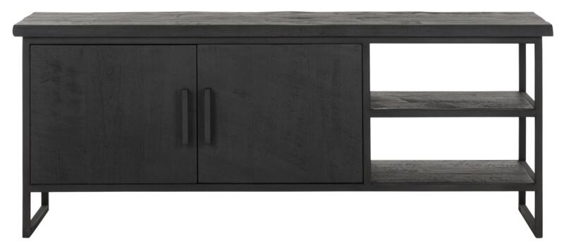 Timeless Beam Black Teak Wood 2 Door Small Tv Unit