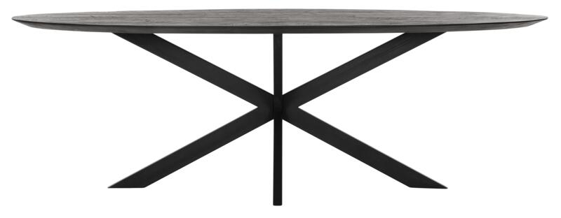 Timeless Beam Black Teak Wood 240cm Oval Dining Table With Spider Legs