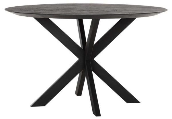 Timeless Beam Black Teak Wood Large Round Dining Table With Spider Legs