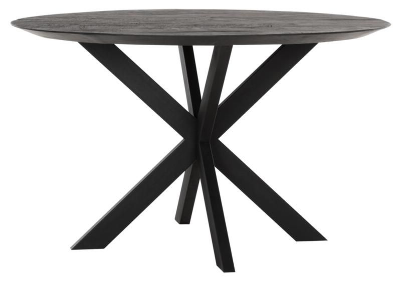 Timeless Beam Black Teak Wood Small Round Dining Table With Spider Legs