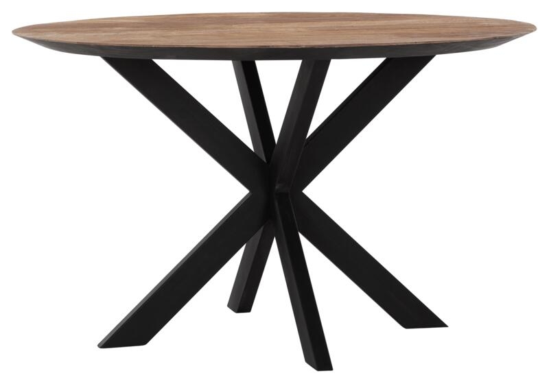 Timeless Beam Natural Teak Wood 130cm Round Dining Table With Black Spider Legs
