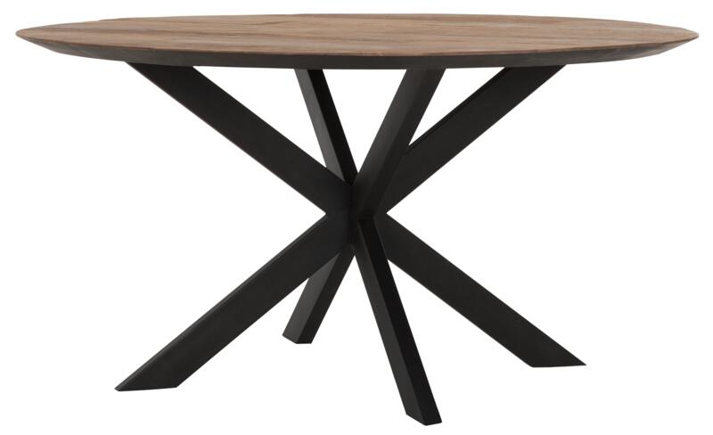 Timeless Beam Natural Teak Wood 150cm Round Dining Table With Black Spider Legs