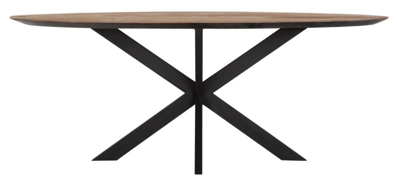 Timeless Beam Natural Teak Wood 200cm Beam Oval Dining Table With Black Spider Legs