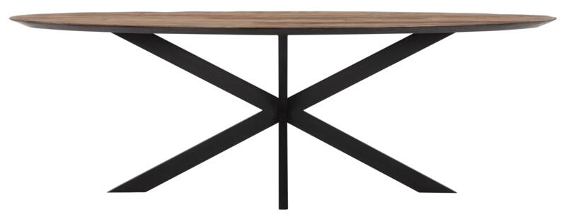 Timeless Beam Natural Teak Wood 240cm Beam Oval Dining Table With Black Spider Legs