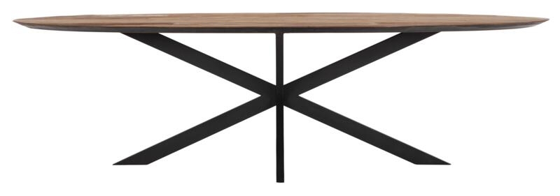 Timeless Beam Natural Teak Wood 280cm Beam Oval Dining Table With Black Spider Legs