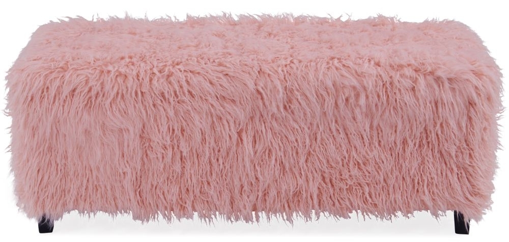 Heavy Shag Pink Faux Sheepskin Fur Ottoman Clearance Fs315