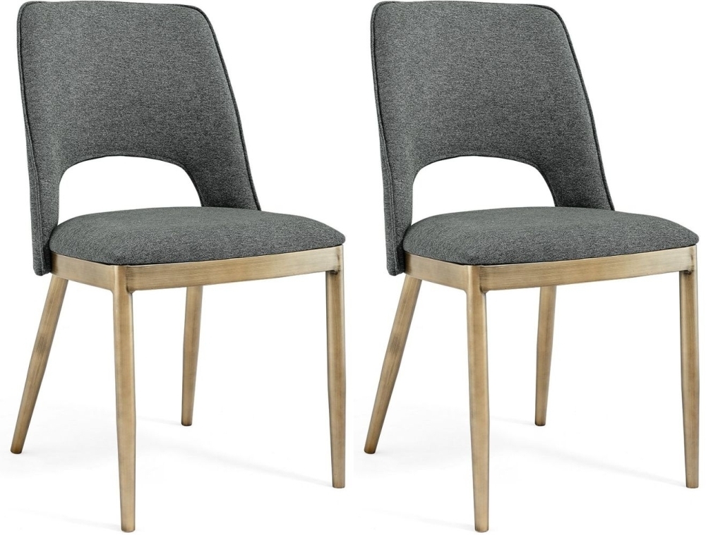 Malton Brass And Grey Linen Fabric Dining Chair Pair Clearance Fss13419